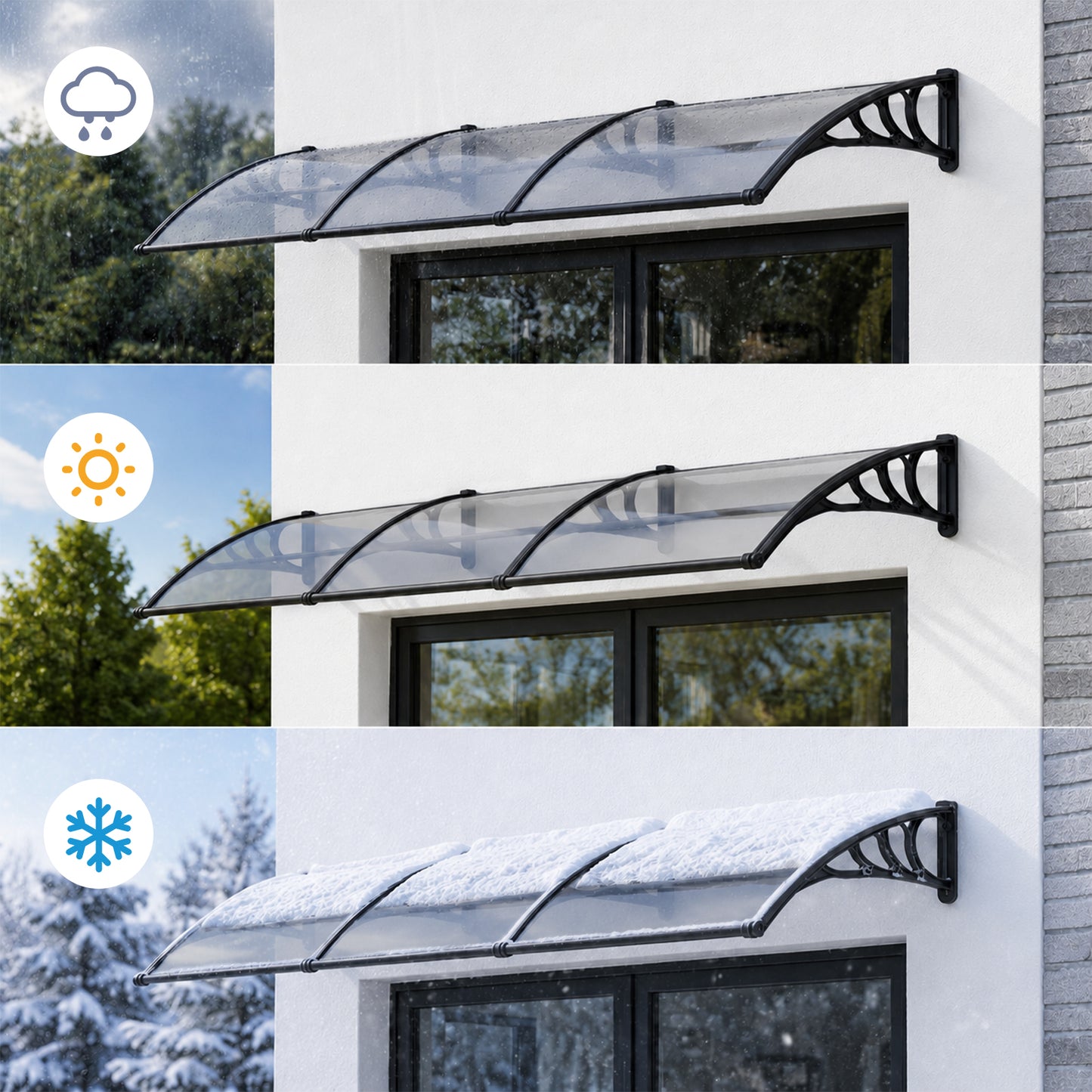 Black Modern Door Window Awning UV Protection Polycarbonate Canopy