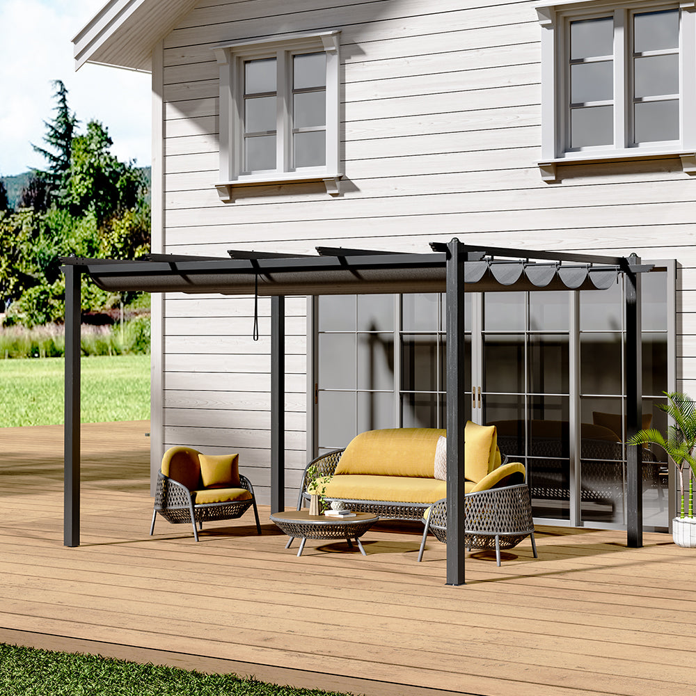 3x4m Patio Pergola with Canopy – Charcoal Grey Aluminum Shade in Garden Patio Setting