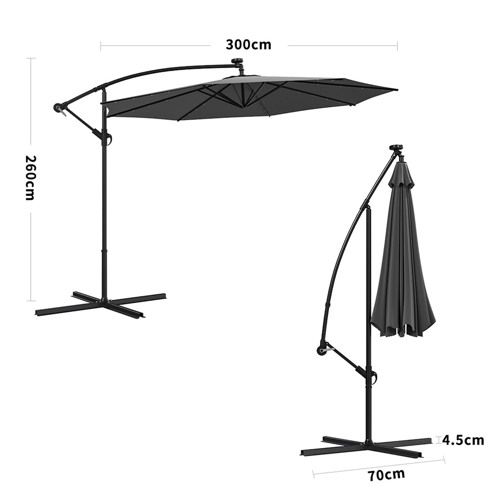 3M Garden Octagon Cantilever Parasol Umbrella with LED