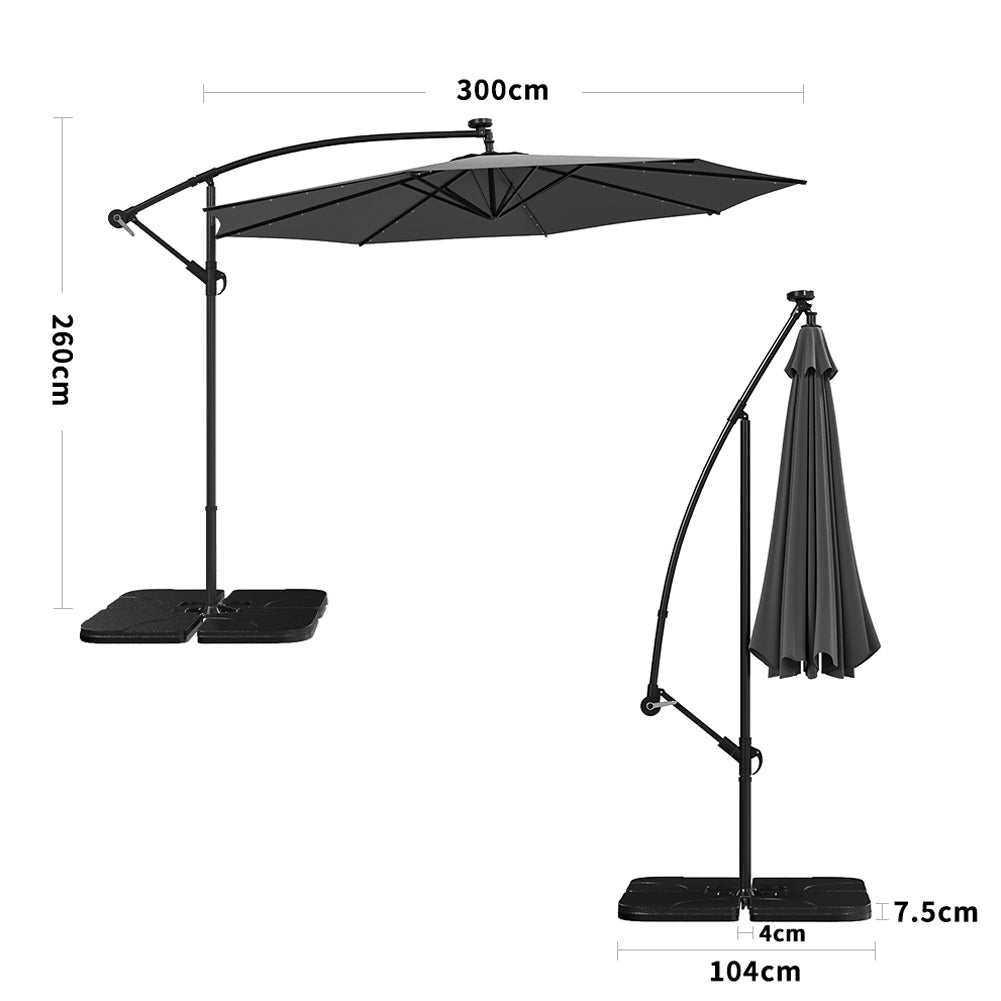 3M Garden Octagon Cantilever Parasol Umbrella with LED