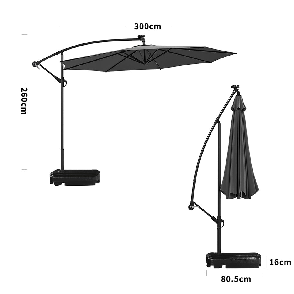 3M Garden Octagon Cantilever Parasol Umbrella with LED