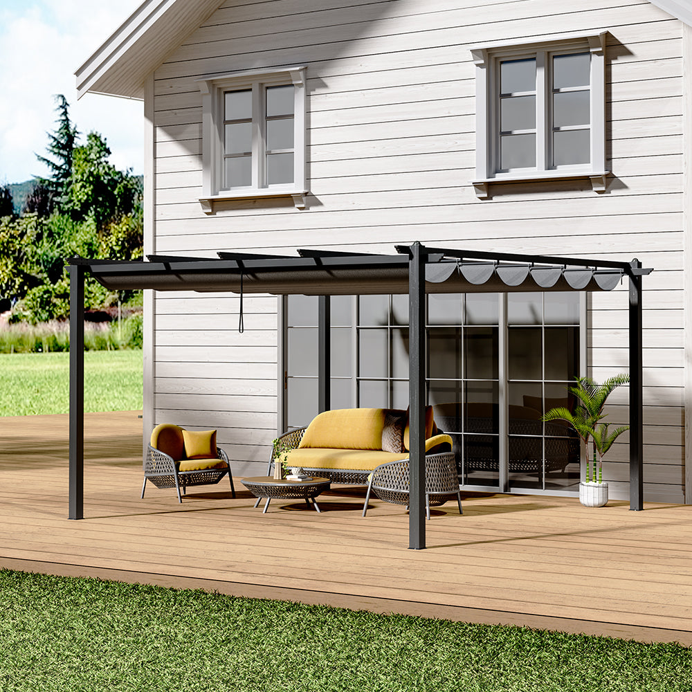 4x4m Charcoal Grey Aluminum Pergola with Adjustable Canopy – Heavy-Duty Outdoor Shelter