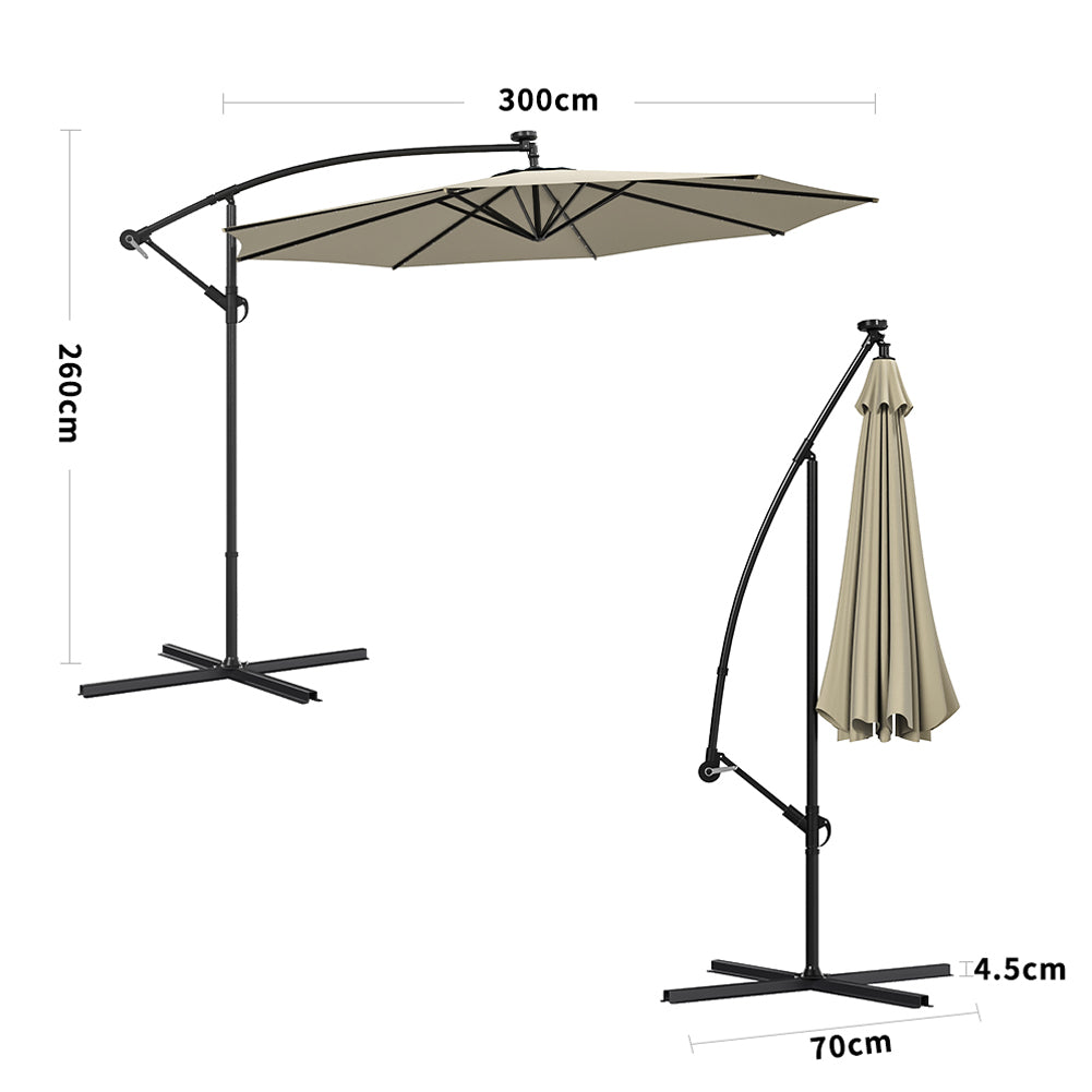 3M Garden Octagon Cantilever Parasol Umbrella with LED