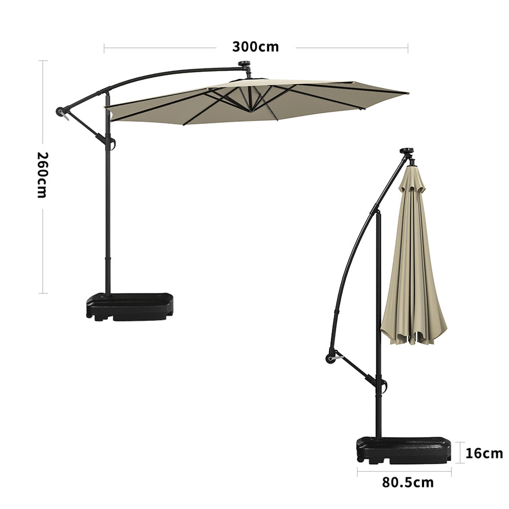 3M Garden Octagon Cantilever Parasol Umbrella with LED