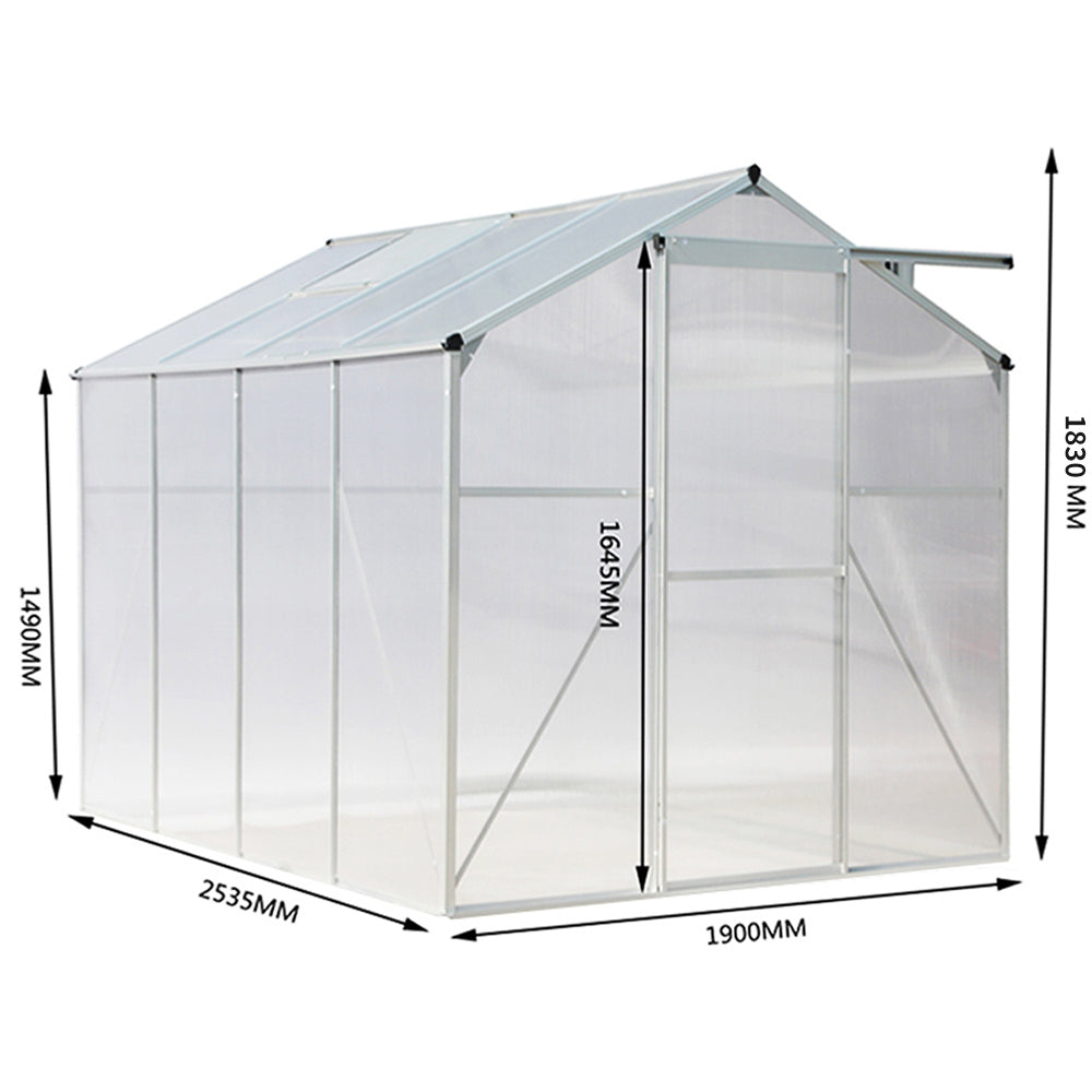 size chart for 8x6ft garden greenhouse without base, aluminum framed