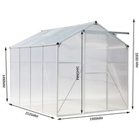 size chart for 8x6ft garden greenhouse without base, aluminum framed