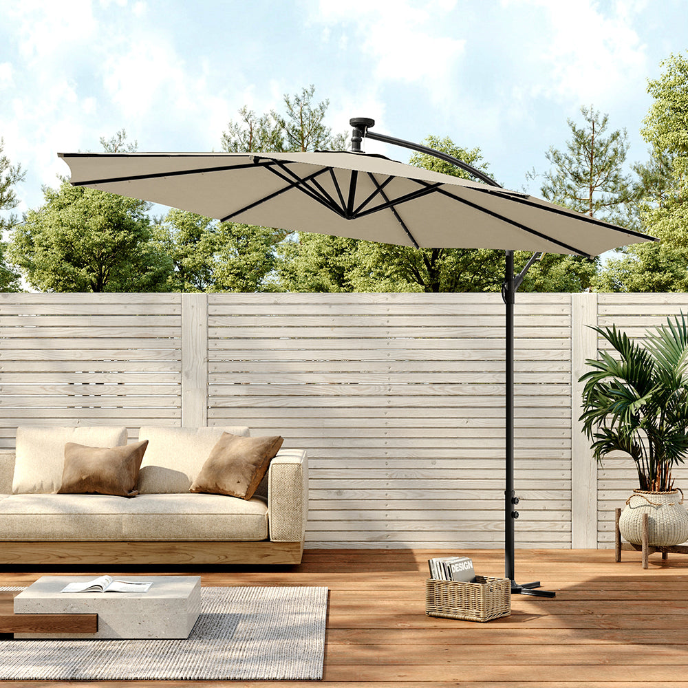 3M Garden Octagon Cantilever Parasol Umbrella with LED