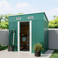 4x6ft Metal Garden Storage Shed with Pent Roof & Sliding Door
