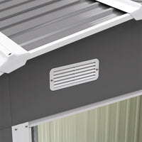 Ventilation grille close-up on 8x4ft galvanized steel acrylic storage shed – promotes circulation and dryness