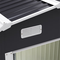 Built-in ventilation panel on 8x4ft galvanized steel acrylic tool shed – enhances airflow and prevents moisture build-up