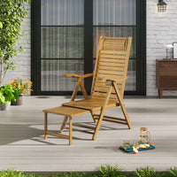 Natural bamboo folding recliner lounge chair with retractable footrest – ergonomic garden seating