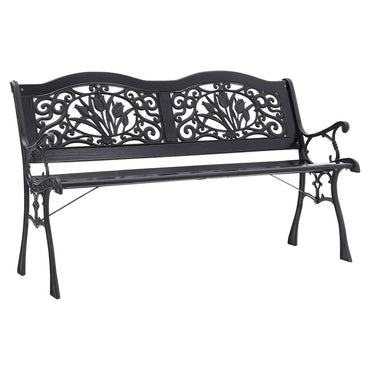 Black Outdoor Bench with Wooden Slats and Metal Frame – Minimalist White Background