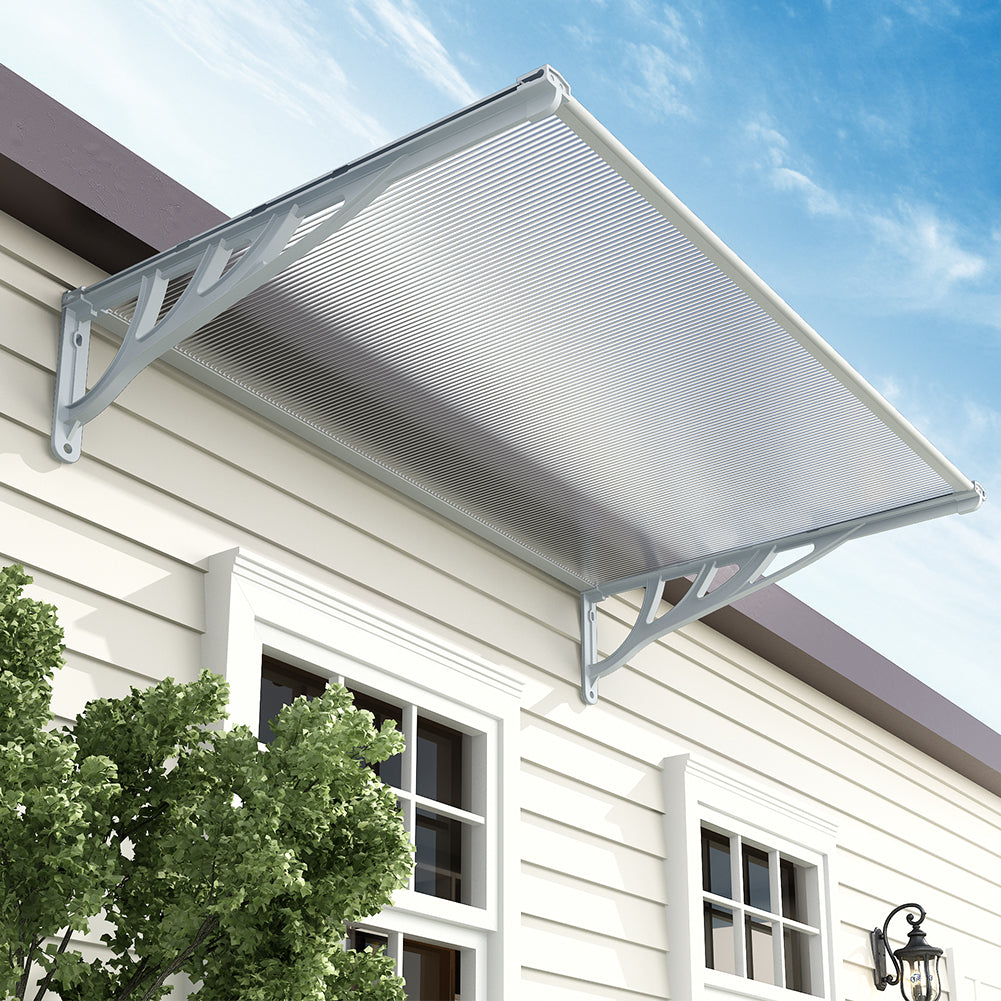 120cm White Aluminum Frame Door Window Awning – Outdoor Rain and Sun Shield for Home Use