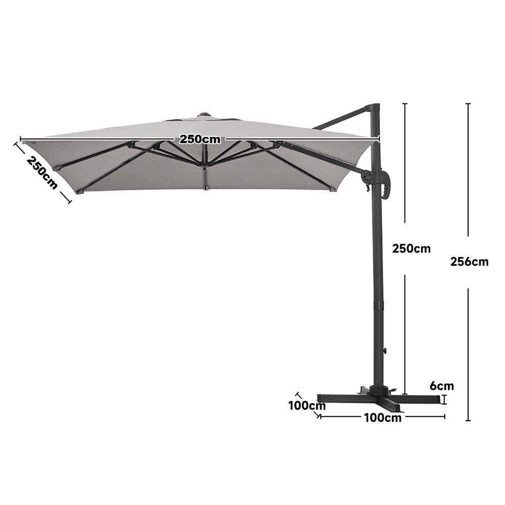 2.5M Grey Garden Cantilever Parasol Umbrella with Base