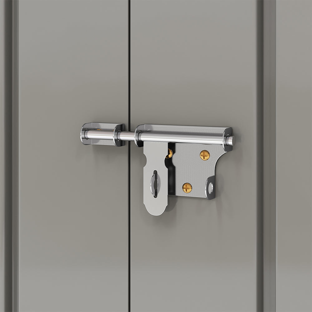 lockable latch and padlock-ready handle on 6x7ft garden bike shed for secure outdoor storage