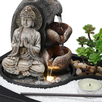 Tabletop Indoor Water Fountain with LED Light and Zen Garden