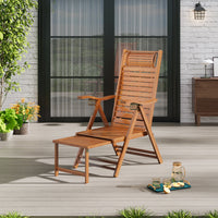 Brown bamboo foldable recliner lounge chair with retractable footrest – stylish garden lounger