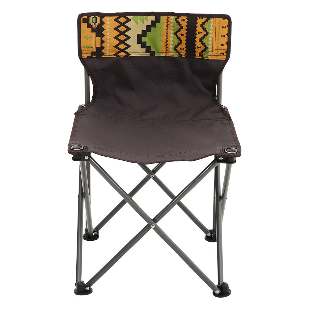 Close-Up of Folding Camping Chair – Brown Fabric Seat with Sturdy Aluminum Frame