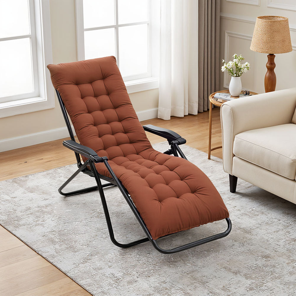 Coffee Outdoor Seat Cushion on a garden patio chair, offering extra comfort and support