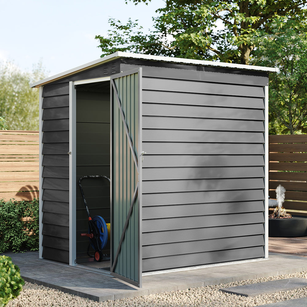 4x6ft Pent Roof Metal Garden Storage Shed with Lockable Door