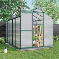 10x6ft Green Polycarbonate Garden Greenhouse with Double Sliding Doors and Roof Vent – Ideal for Vegetable Growing