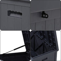 Grey 430L Storage Box Detail View – Lid Support, Waterproof Seal, Handles, Lock