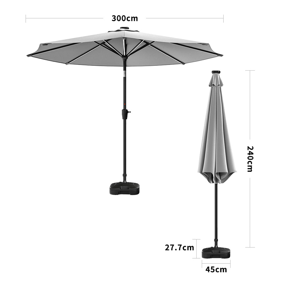 3M Garden Parasol Umbrella with Solar Strip LED Lights