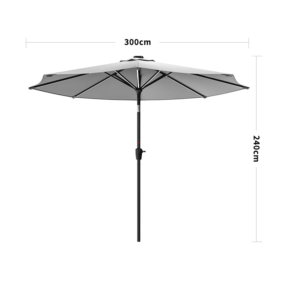 3M Garden Parasol Umbrella with Solar Strip LED Lights