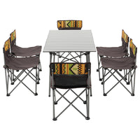 Foldable Brown Aluminum Camping Table and 6 Chairs Set – Compact and Lightweight Design