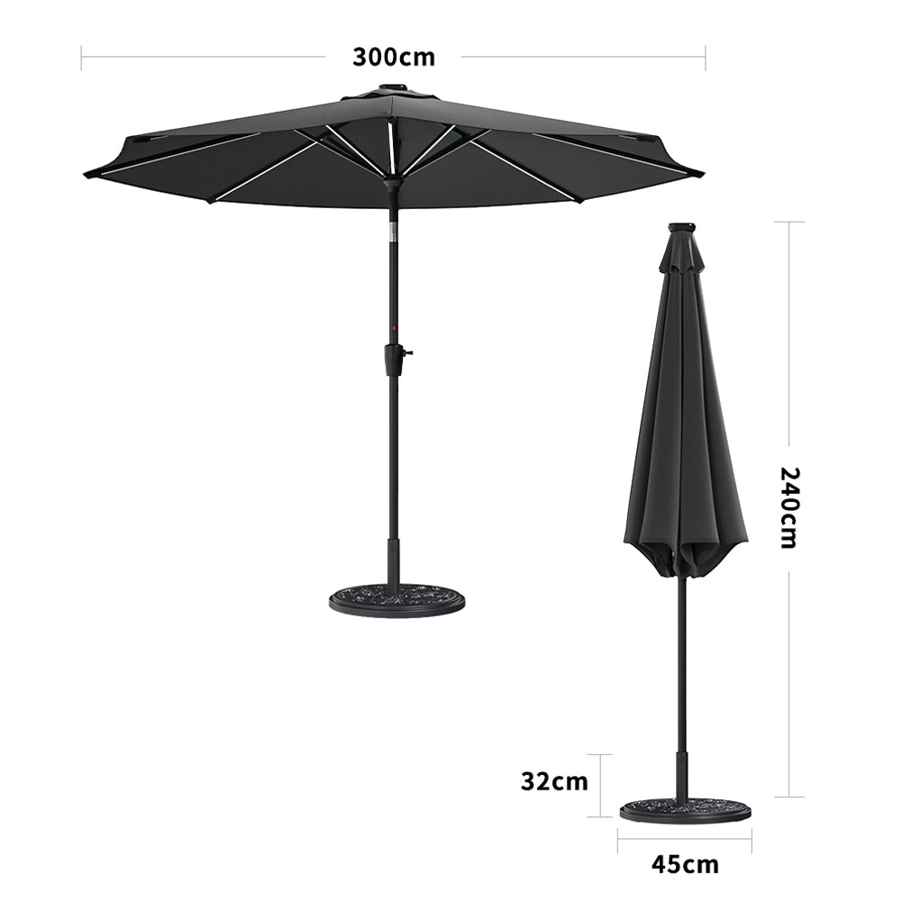 3M Garden Parasol Umbrella with Solar Strip LED Lights