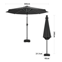 3M Garden Parasol Umbrella with Solar Strip LED Lights