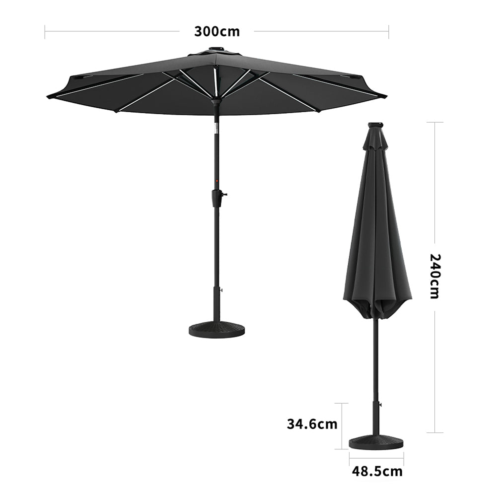 3M Garden Parasol Umbrella with Solar Strip LED Lights