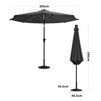 3M Garden Parasol Umbrella with Solar Strip LED Lights