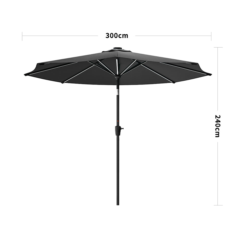3M Garden Parasol Umbrella with Solar Strip LED Lights