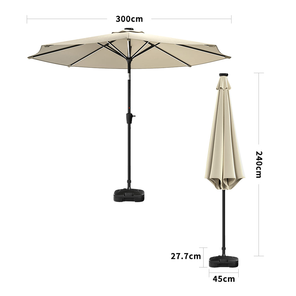 3M Garden Parasol Umbrella with Solar Strip LED Lights