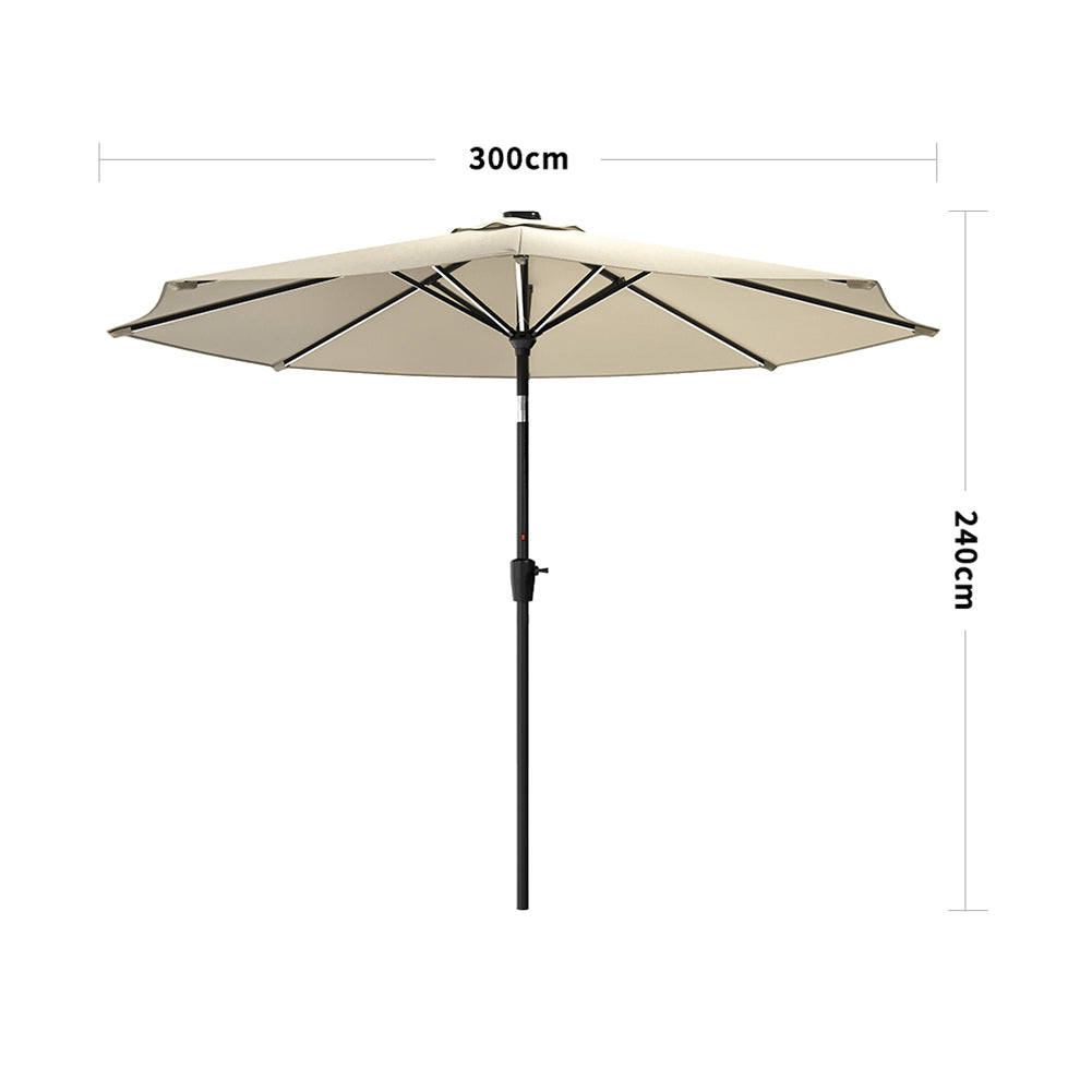 3M Garden Parasol Umbrella with Solar Strip LED Lights