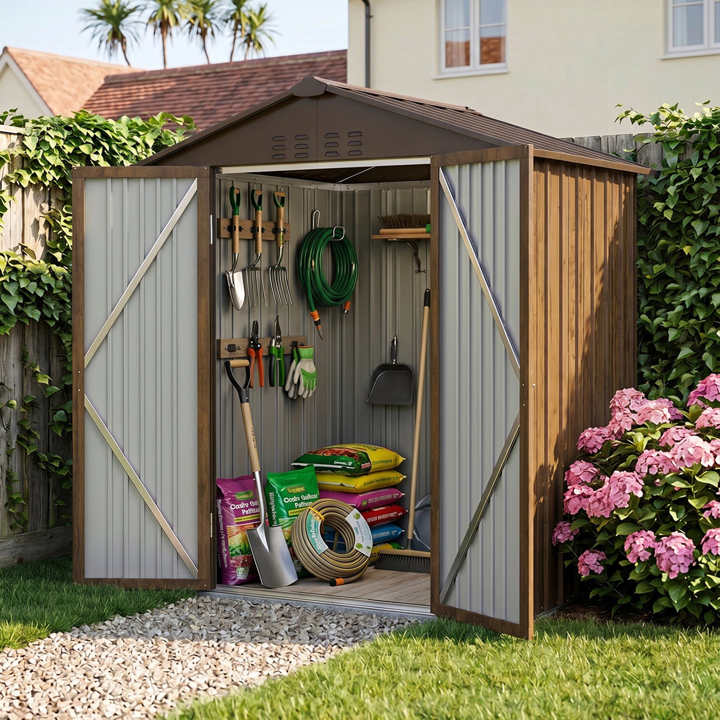 4x6FT Lockable Metal Garden Storage Shed with Lockable Door