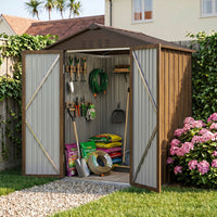 4x6FT Lockable Metal Garden Storage Shed with Lockable Door