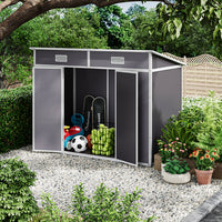 8x4ft grey plastic garden storage shed with pitched roof – spacious and weather-resistant outdoor shed