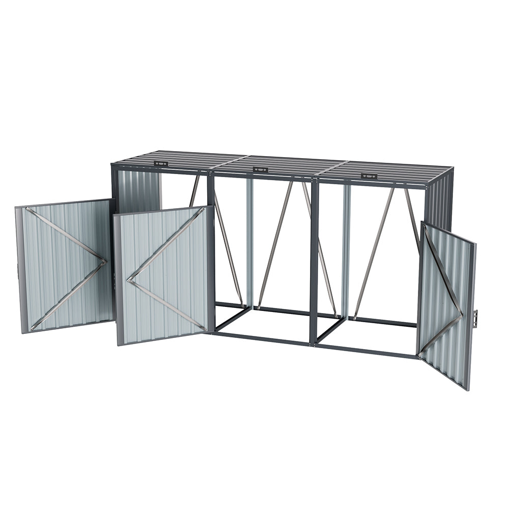 Open-door view of 8x3ft metal bin storage shed – spacious galvanized steel garbage container shed