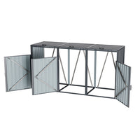 Open-door view of 8x3ft metal bin storage shed – spacious galvanized steel garbage container shed