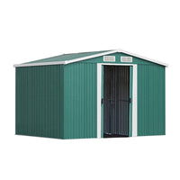 Green 8x8ft Steel Outdoor Shed with Gable Roof – Durable Storage for Garden Tools