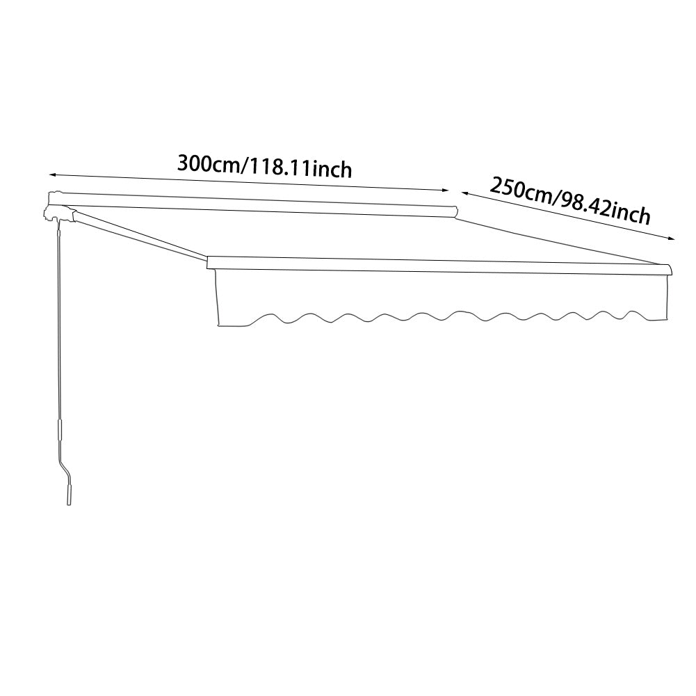 300cm Retractable Awning Size Guide – Measurements in CM and Inches
