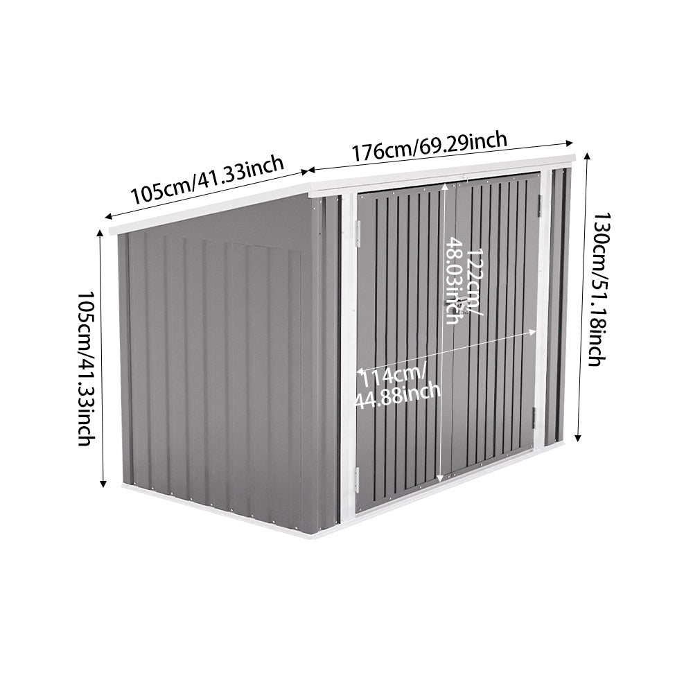 6x3ft Grey Metal Bin Shed Dimensions – External Measurement Diagram for Garden Use