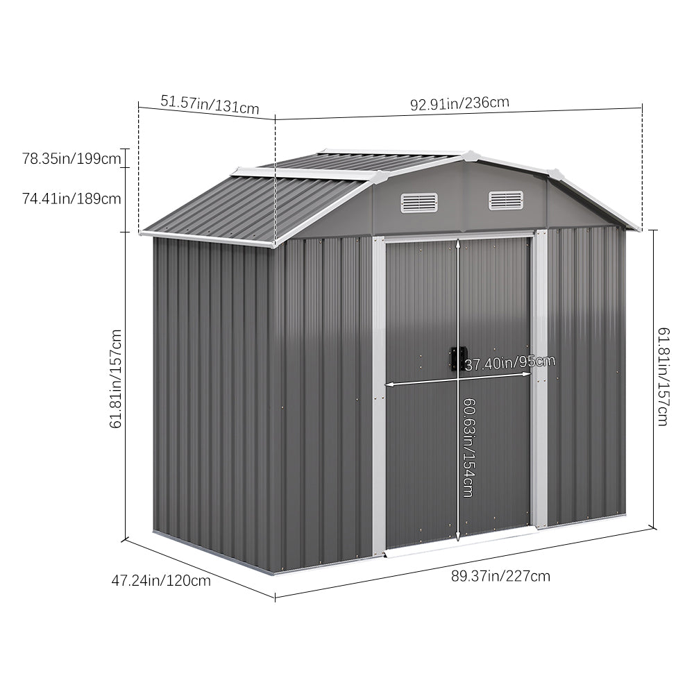 8x4ft galvanized steel acrylic storage shed dimension chart – full size guide for outdoor installation