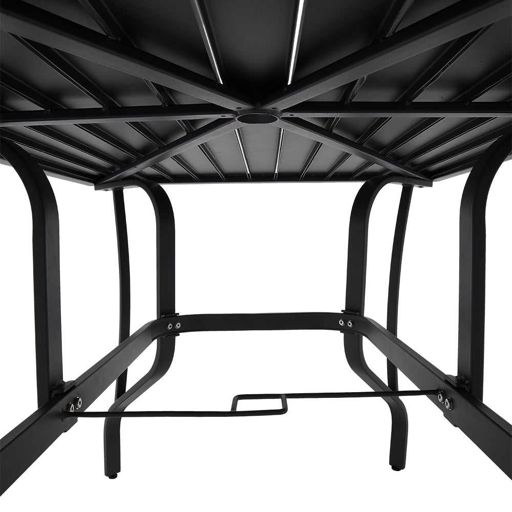 Detailed View of 120x80cm Rectangular Black Slatted Tabletop – Metal Construction
