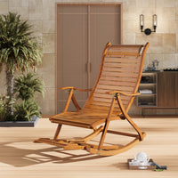 Brown bamboo garden rocking lounger chair – foldable reclining seat