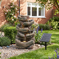 Solar-Powered Water Fountain Tree Stump Waterfall Gardening Decor