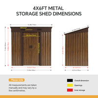 6x4FT Metal Garden Storage Shed with Lockable Sliding Doors