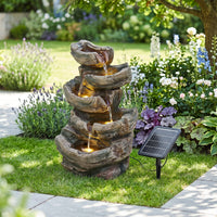 Solar-Powered Water Fountain Tree Stump Waterfall Gardening Decor